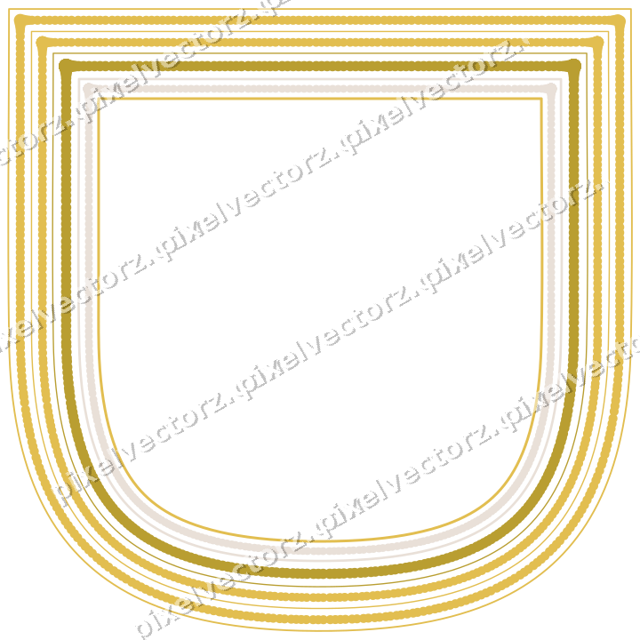 Decorative line art frame in amber and pale orange with shield