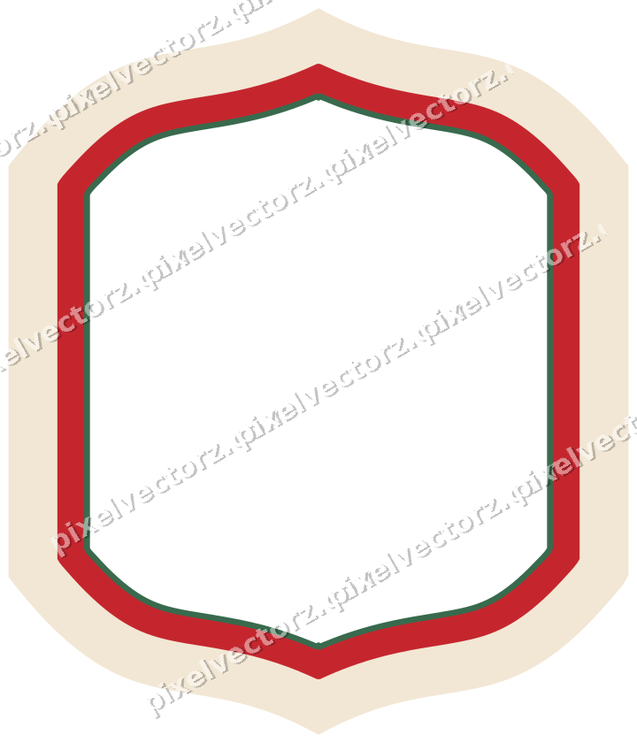 Decorative line art frame in dark green and red with label plaque