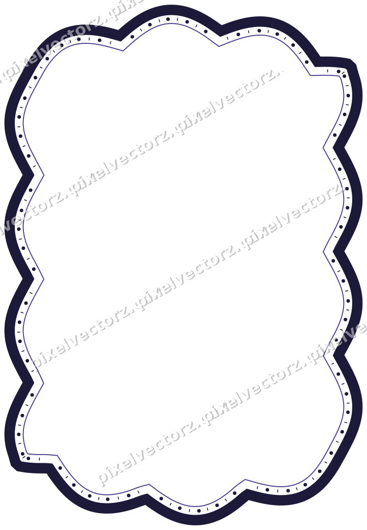Decorative line art frame in orange and blue with label plaque