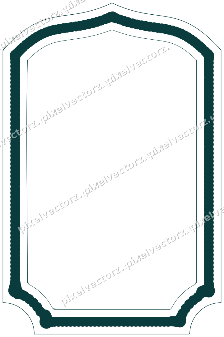 Decorative line art frame in orange and teal with label plaque
