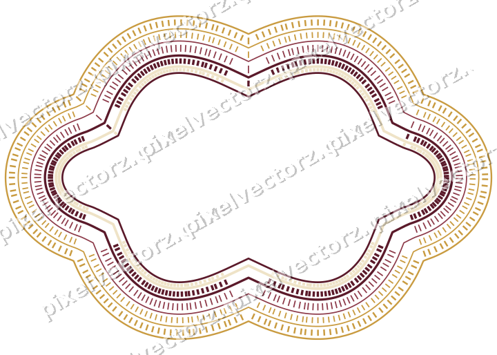 Decorative line art frame in dark pink and amber with oval