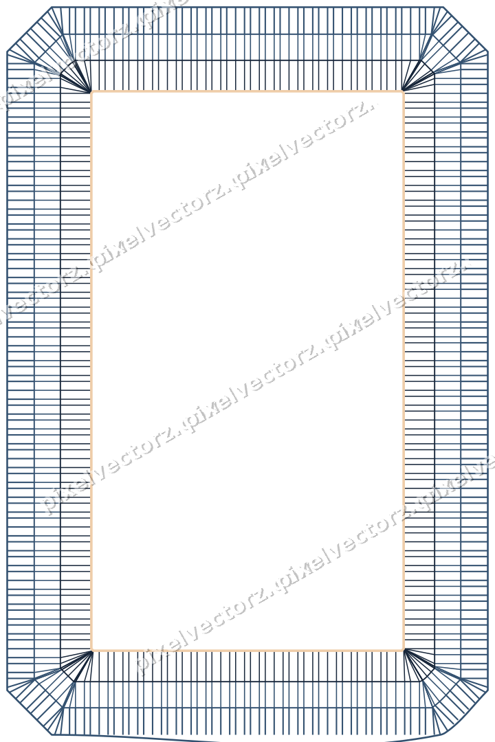 Decorative line art frame in dark blue and orange with label plaque