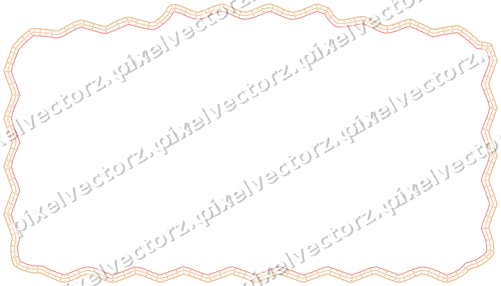 Decorative line art frame in red and orange with label plaque