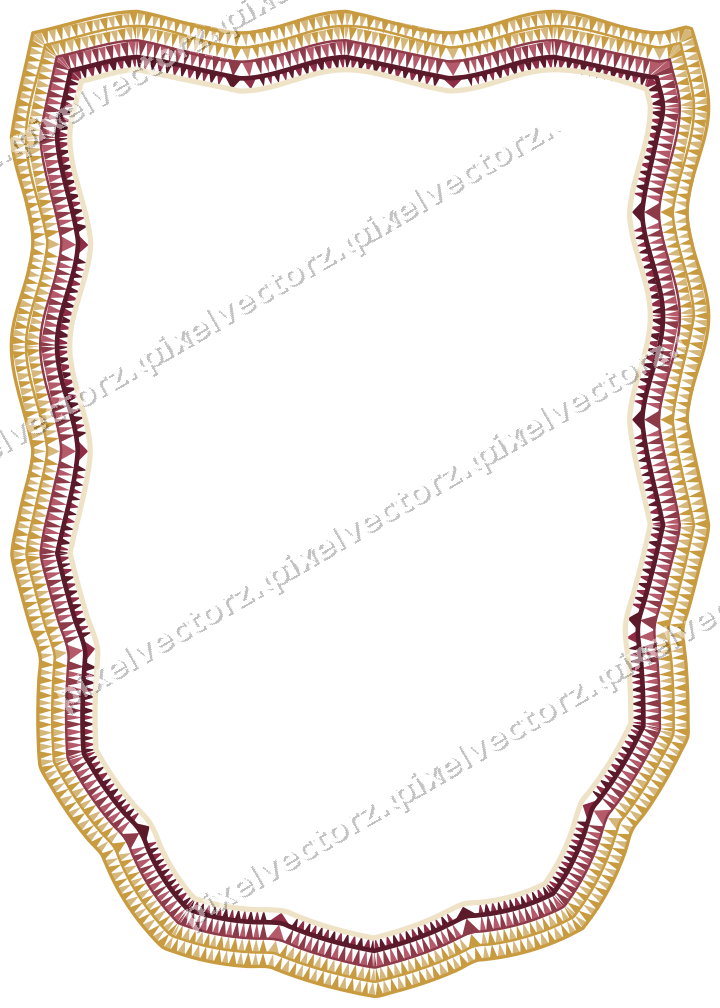 Decorative line art frame in dark pink and amber with shield