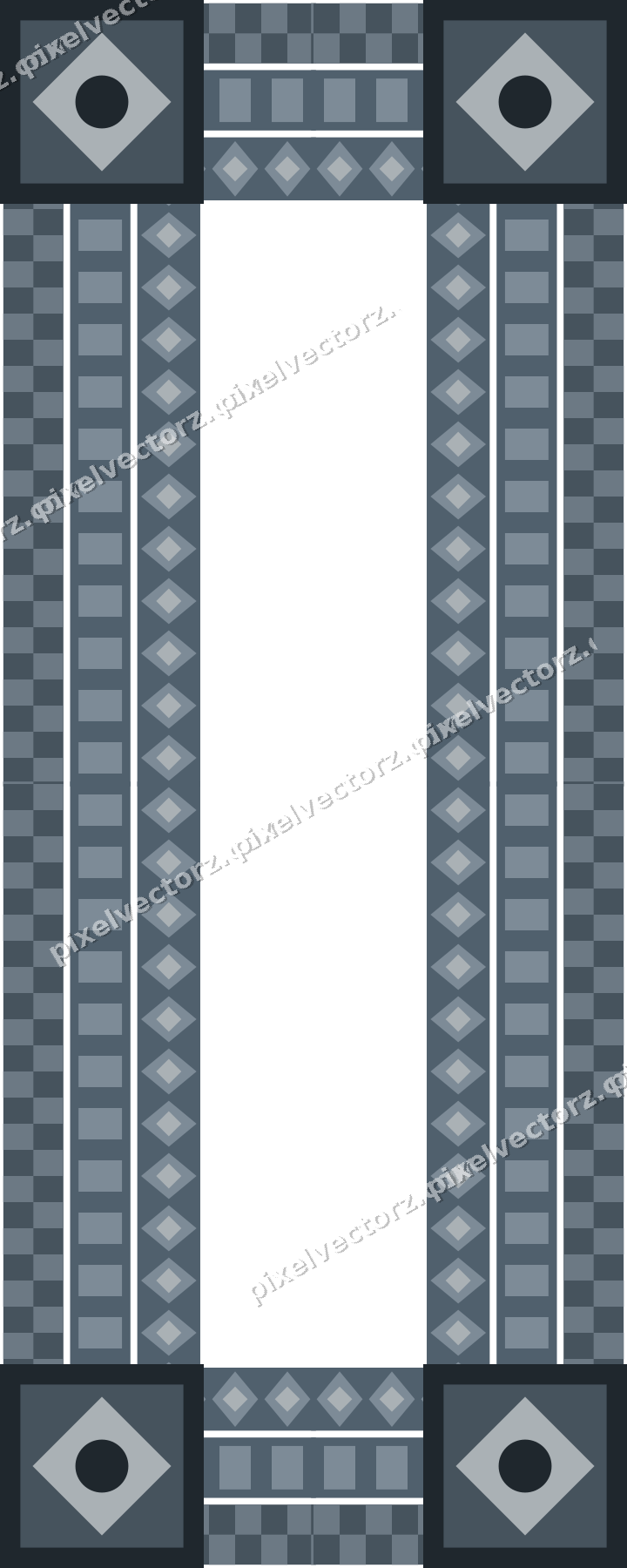 Decorative picture frame border in blue and orange with dentil