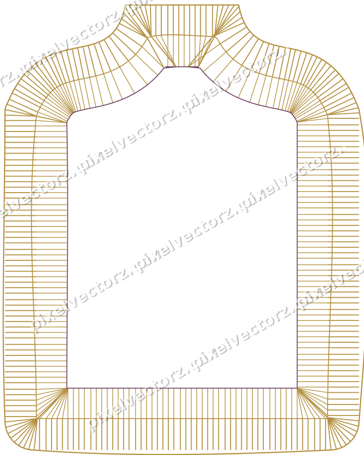 Decorative line art frame in dark magenta and amber with label plaque