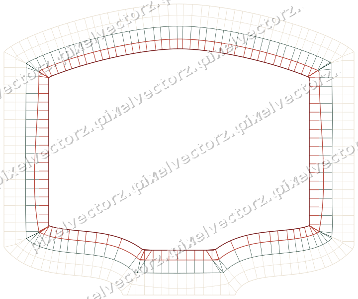 Decorative line art frame in dark red and dark green with label plaque