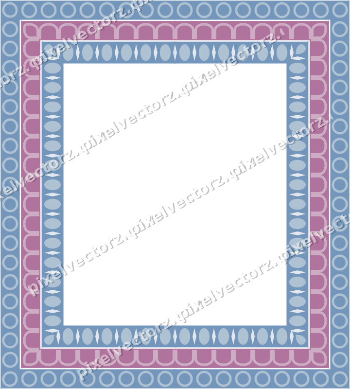 Decorative picture frame border in purple and blue with arcade frieze