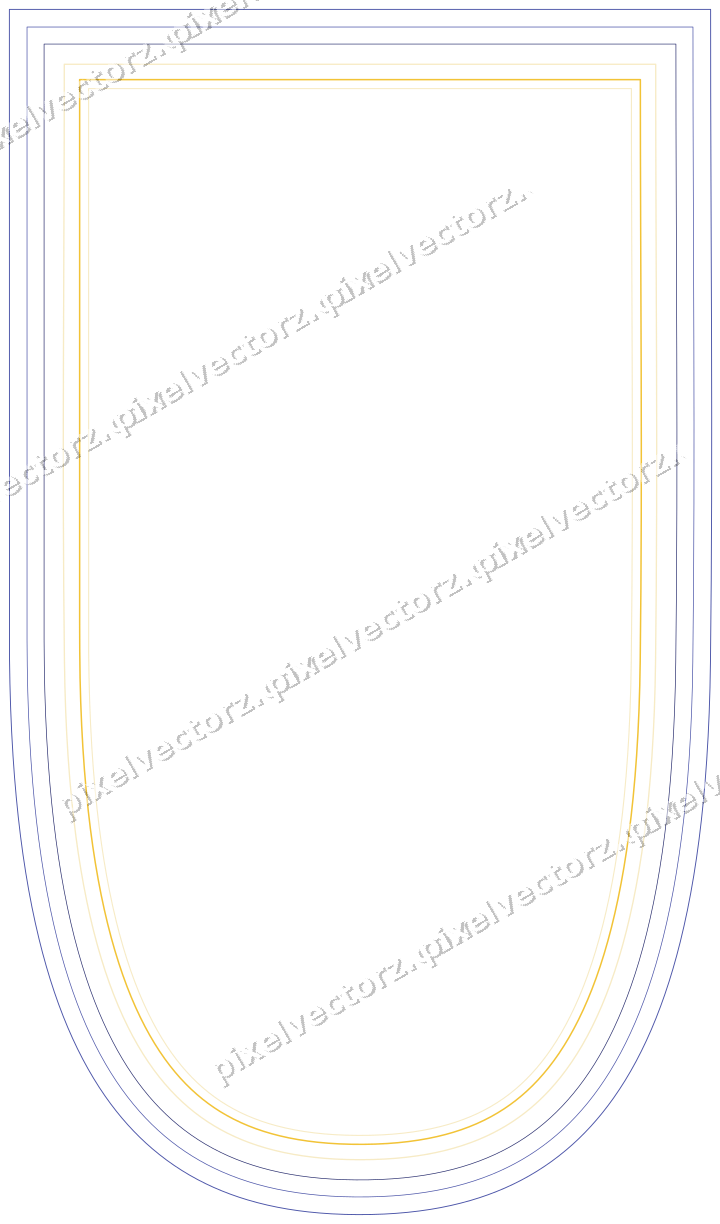 Decorative line art frame in dark blue and amber with shield