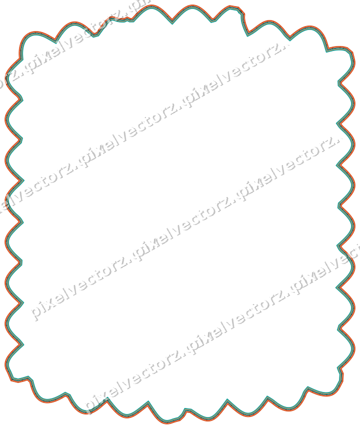 Decorative line art frame in orange and teal with label plaque
