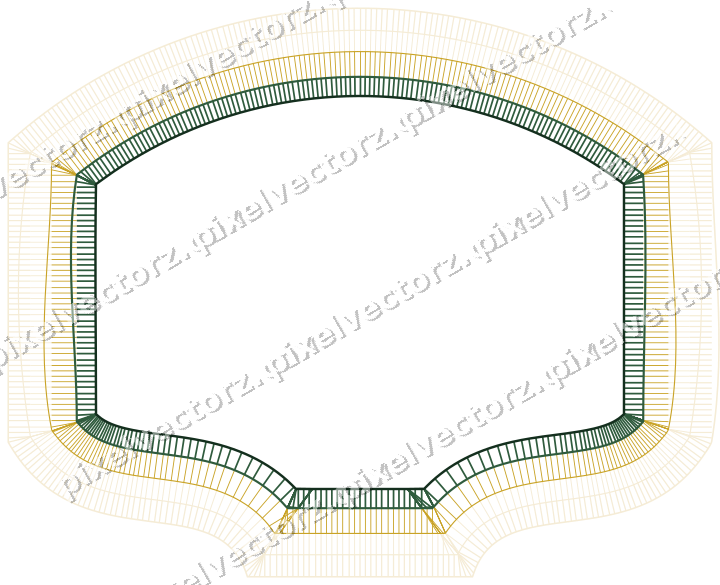 Decorative line art frame in dark green and amber with label plaque