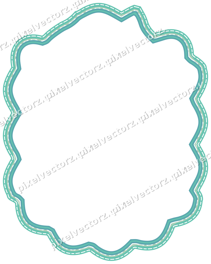 Decorative line art frame in green and teal with label plaque