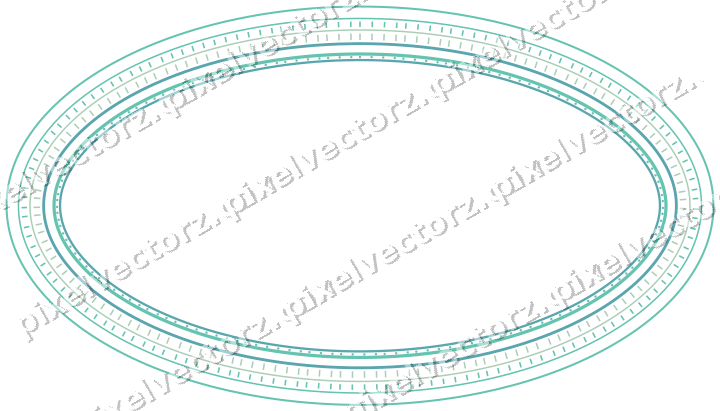 Decorative line art frame in green and teal with oval and dashed line