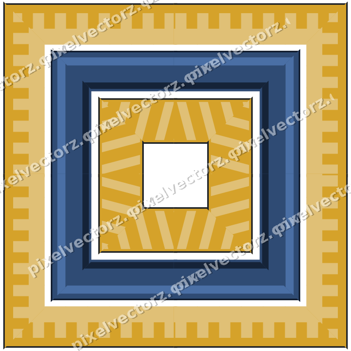 Decorative picture frame border in dark blue and amber with step band