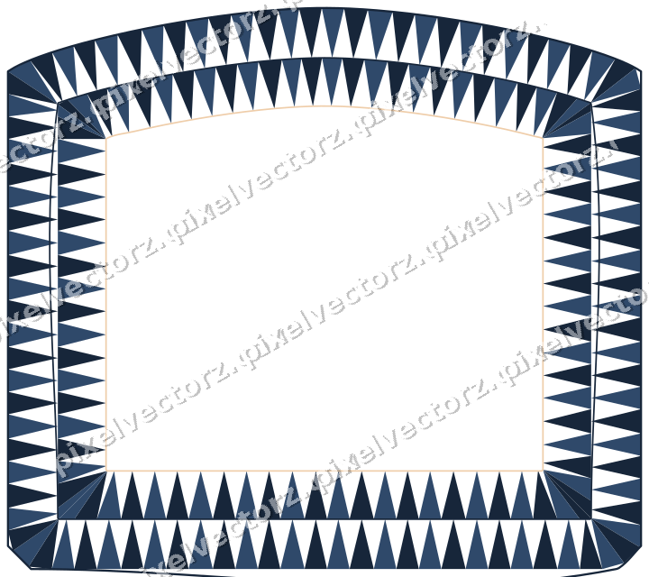 Decorative line art frame in dark blue and orange with label plaque