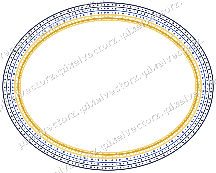 Decorative line art frame in amber and blue with oval and beaded line