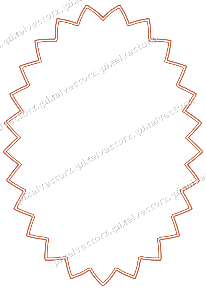 Decorative line art frame in orange and cyan with oval and zigzag edge