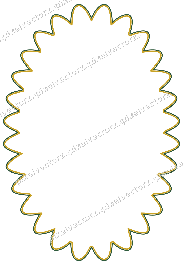 Decorative line art frame in dark green and amber with oval