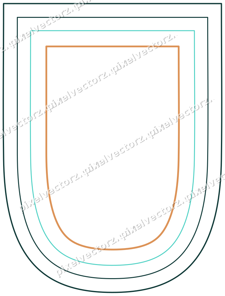 Decorative line art frame in orange and teal with shield