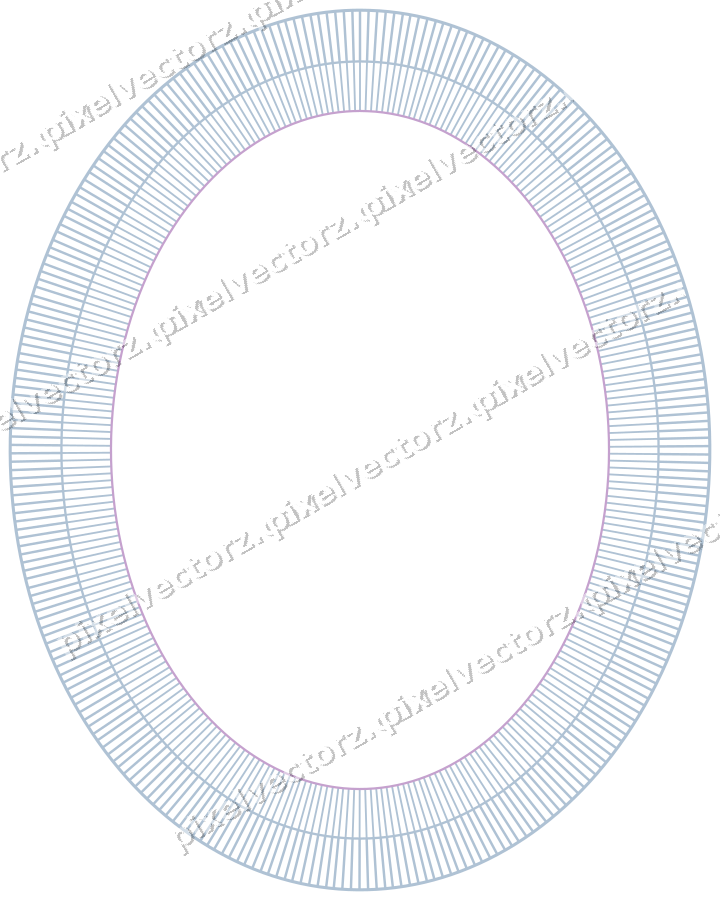 Decorative line art frame in purple and blue with oval and hatching