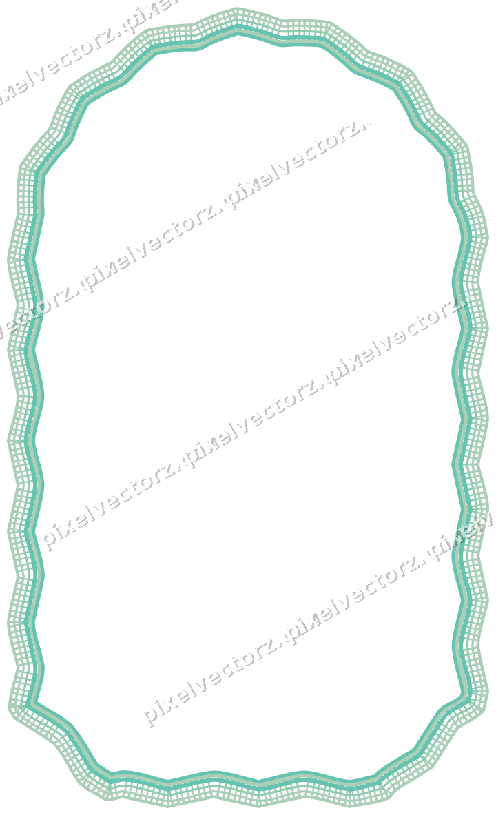 Decorative line art frame in green and teal with label plaque