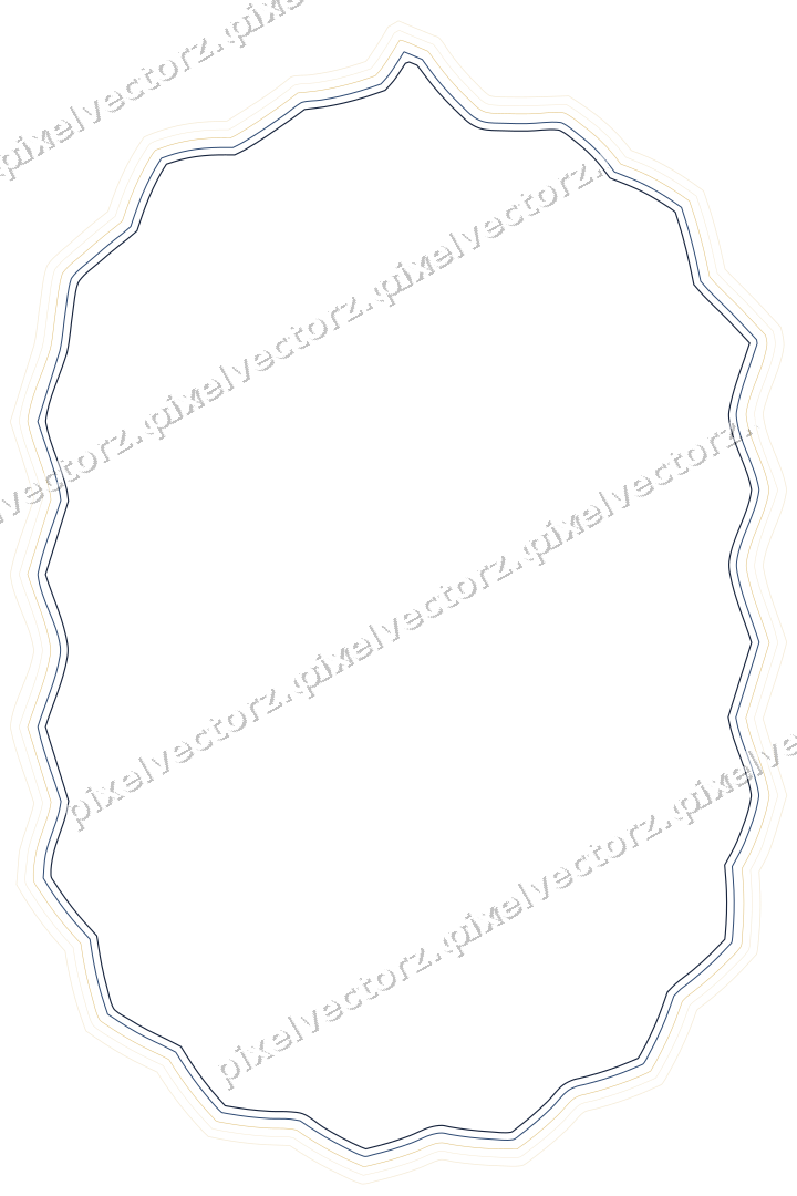 Decorative line art frame in dark blue and amber with label plaque