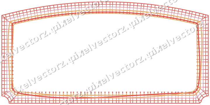 Decorative line art frame in red and orange with label plaque