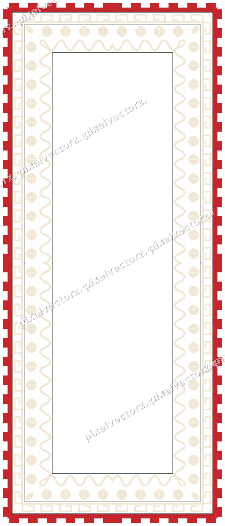 Decorative picture frame border in dark green and red with greek key