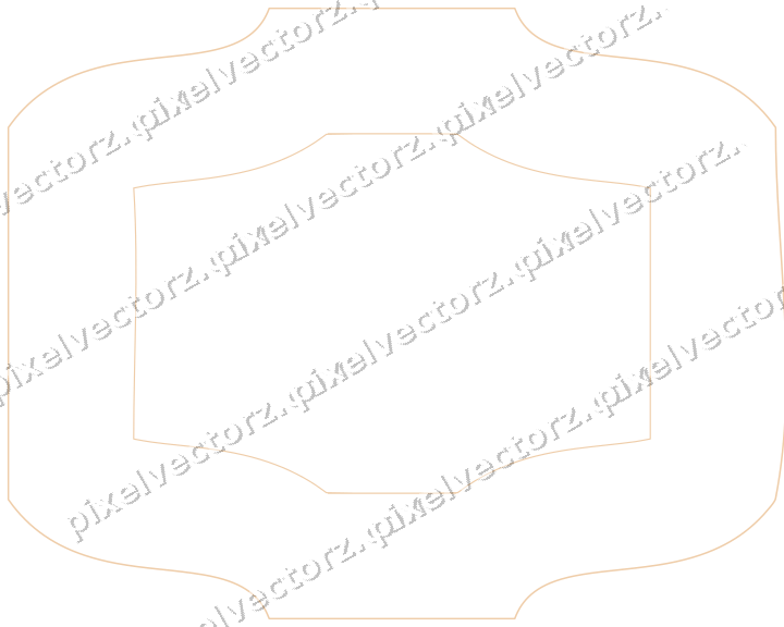 Decorative line art frame in dark blue and orange with label plaque