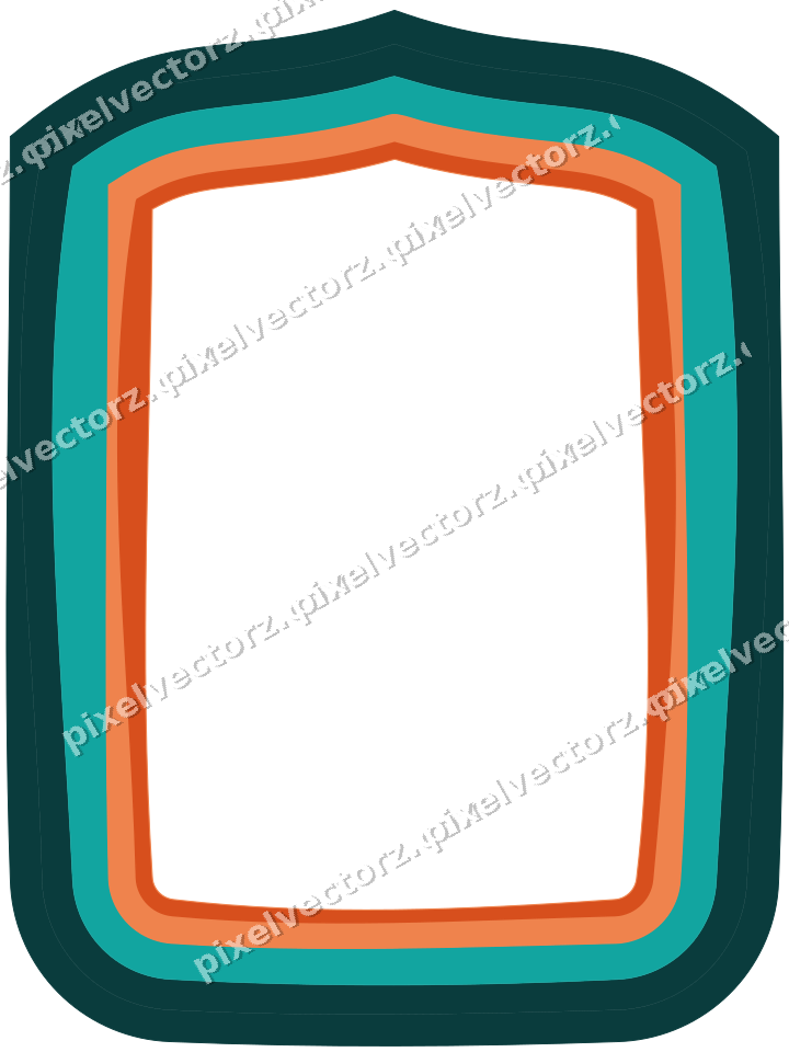 Decorative line art frame in orange and teal with label plaque