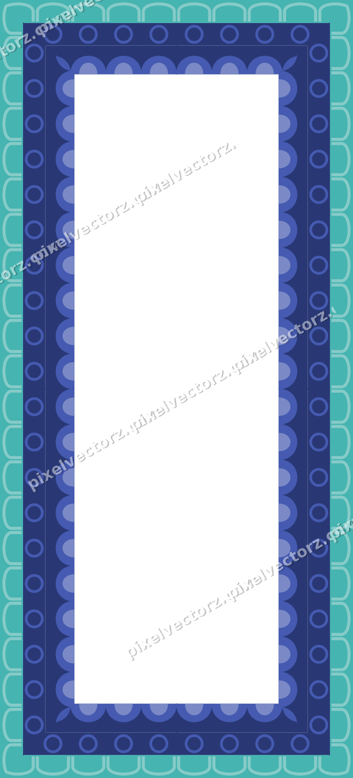 Decorative picture frame border in blue and cyan with arcade frieze
