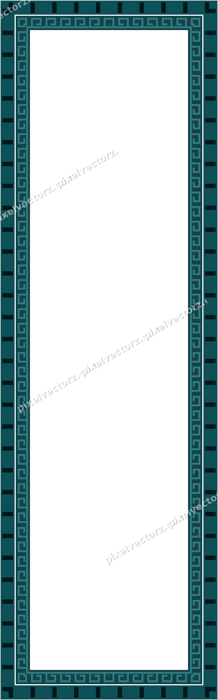 Decorative picture frame border in dark teal and orange with greek key