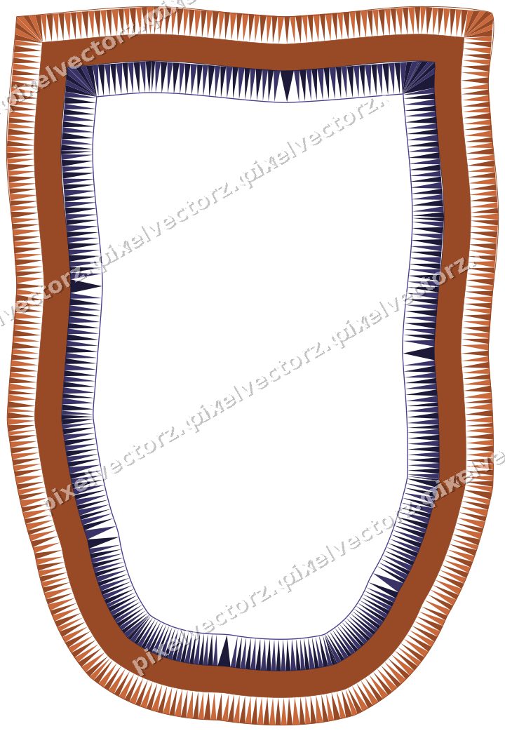 Decorative line art frame in orange and blue with shield