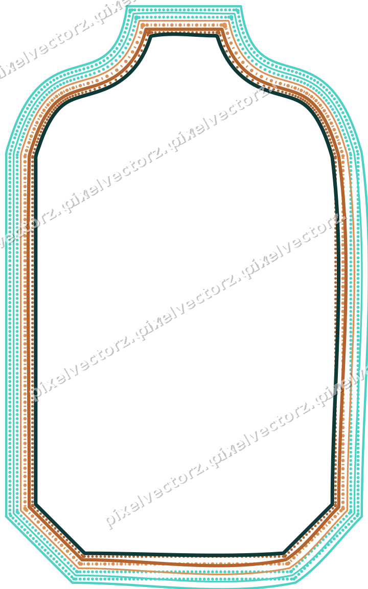 Decorative line art frame in orange and teal with label plaque