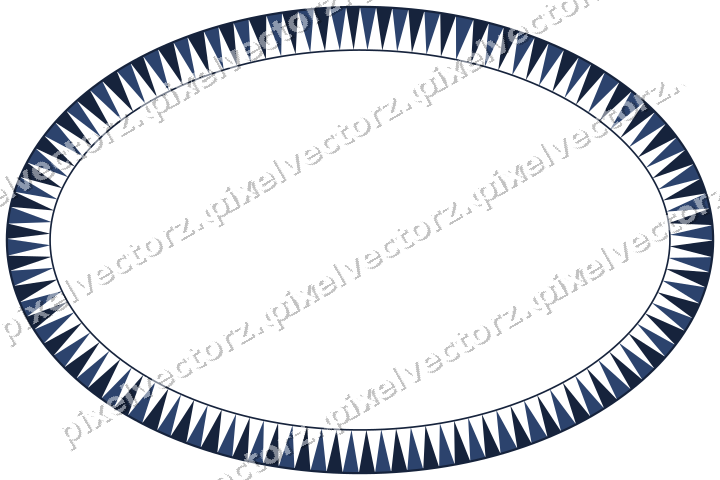 Decorative line art frame in dark blue and amber with oval and dentil