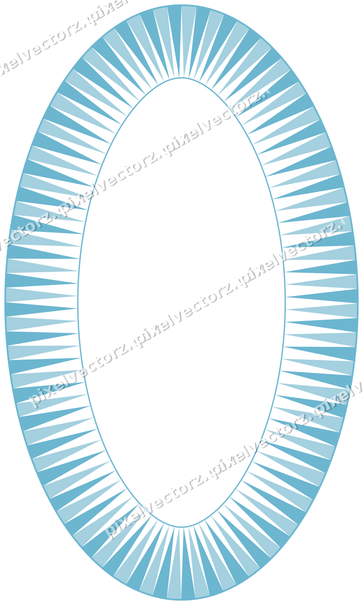 Decorative line art frame in blue and cyan with oval and dentil