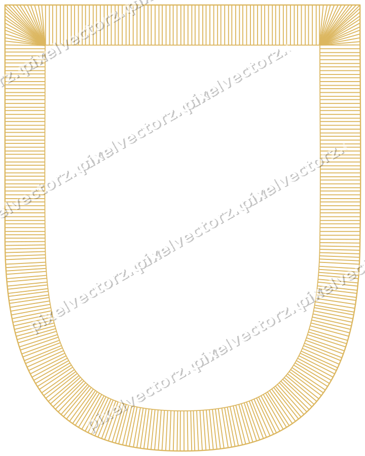 Decorative line art frame in orange and amber with shield and hatching