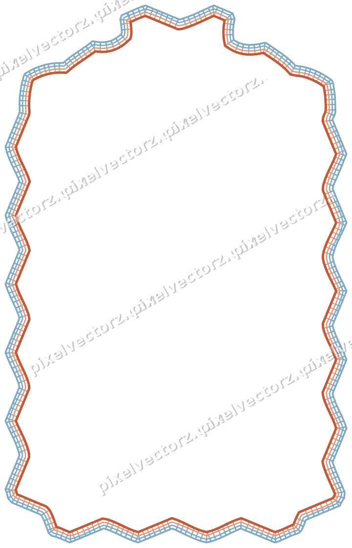 Decorative line art frame in orange and cyan with label plaque