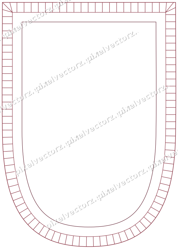 Decorative line art frame in dark pink and amber with shield