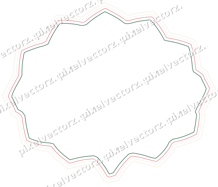 Decorative line art frame in dark green and red with label plaque