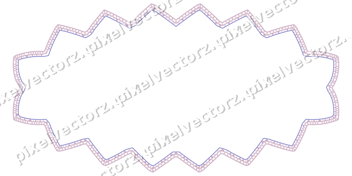 Decorative line art frame in purple and blue with oval and zigzag edge