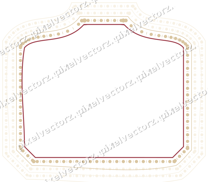 Decorative line art frame in dark pink and red with label plaque