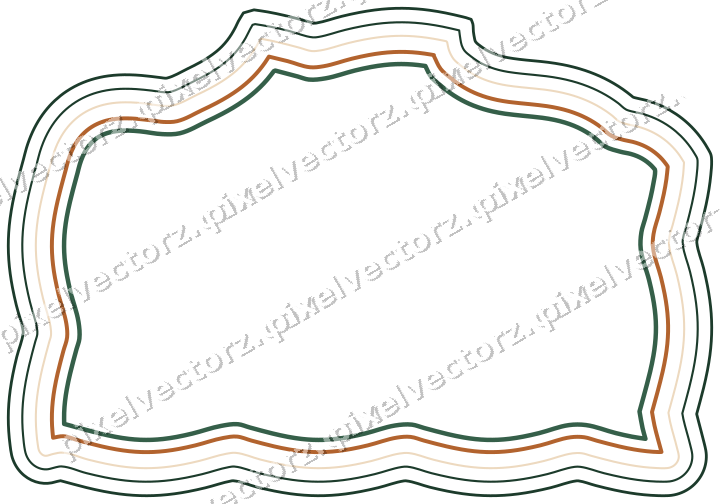 Decorative line art frame in dark green and orange with label plaque