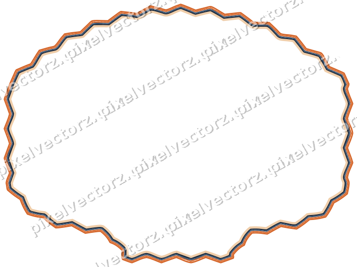 Decorative line art frame in dark blue and orange with label plaque