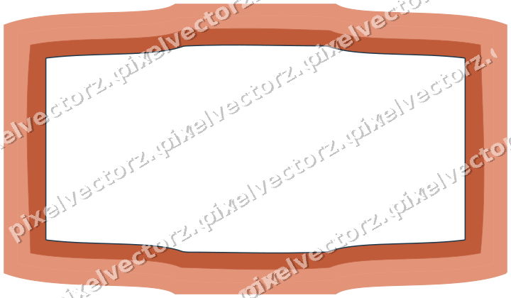 Decorative line art frame in orange and cyan with label plaque