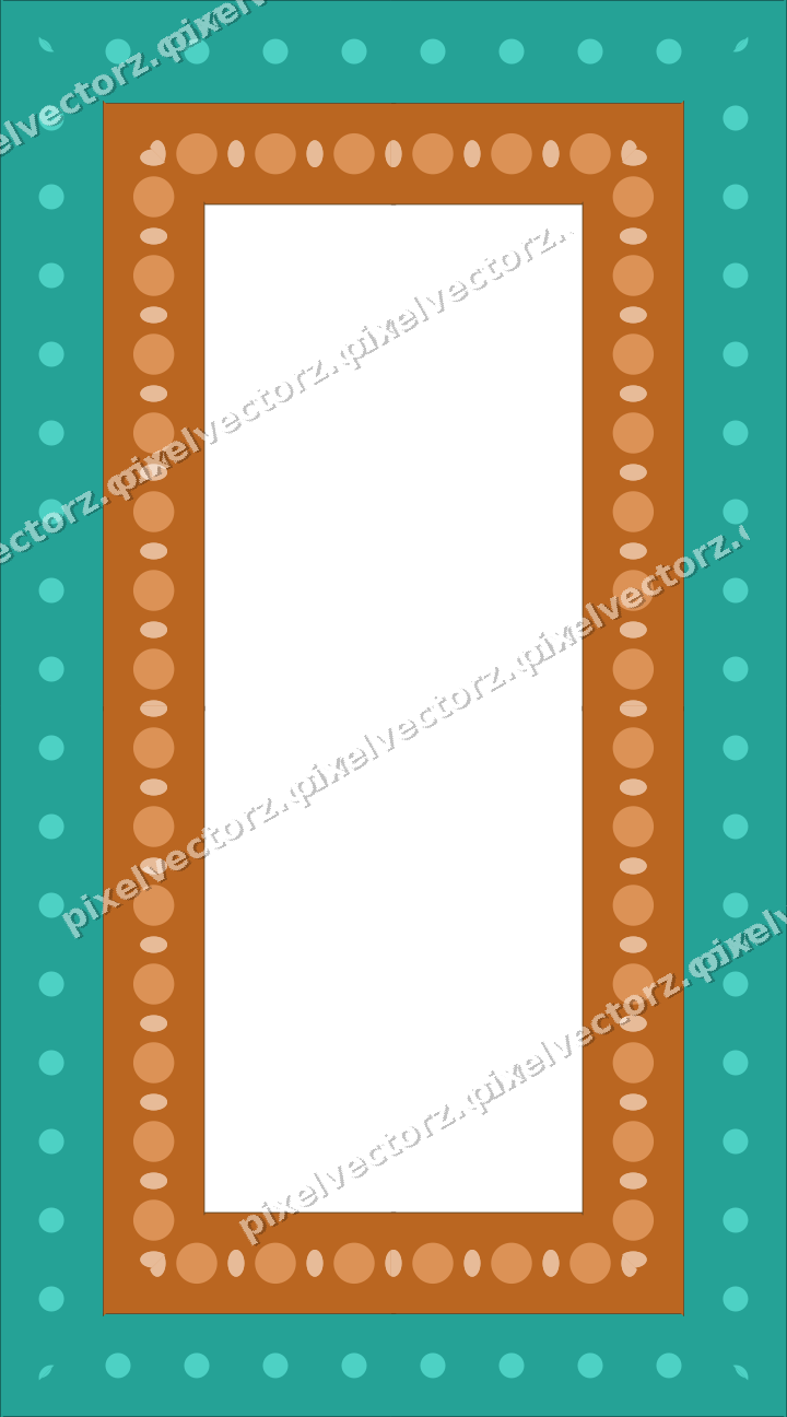 Decorative picture frame border in orange and teal with dot row