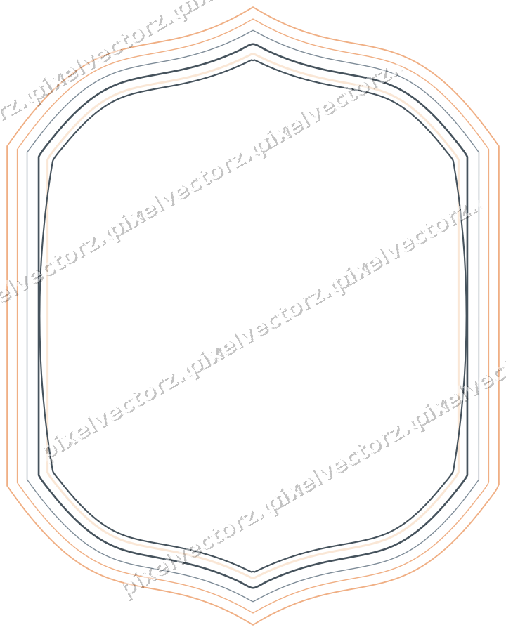 Decorative line art frame in blue and orange with label plaque