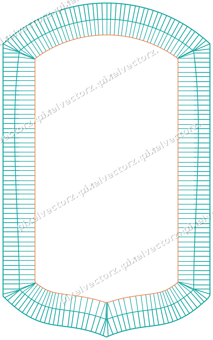 Decorative line art frame in orange and teal with label plaque