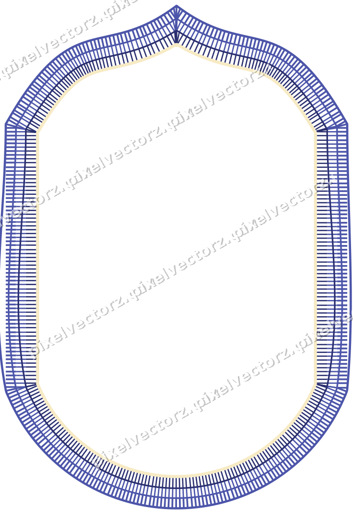 Decorative line art frame in dark blue and amber with label plaque