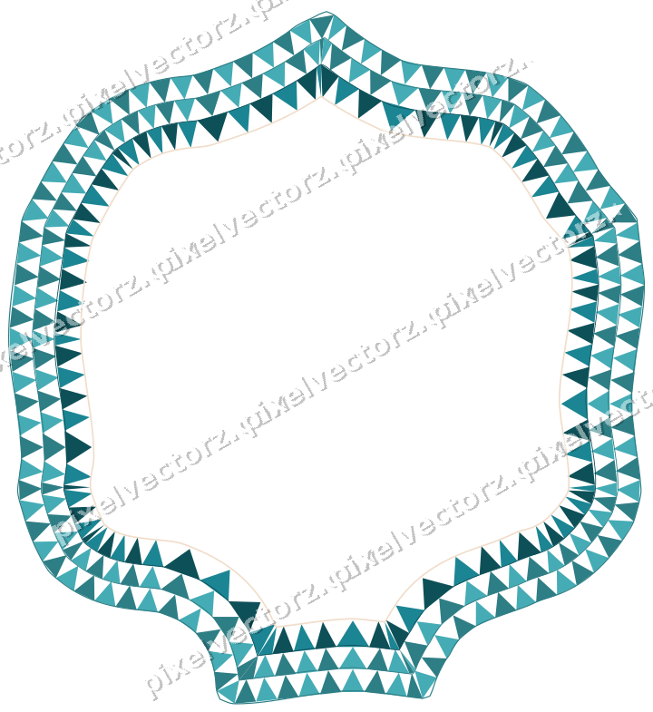 Decorative line art frame in dark teal and orange with label plaque